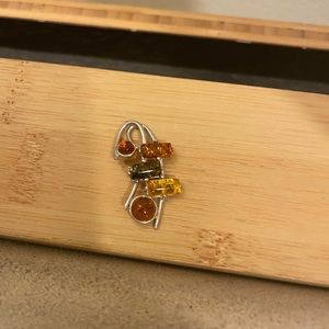 Colorful amber stones sterling silver .925 pendant